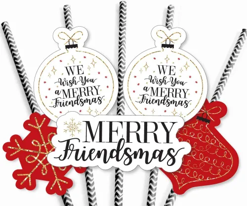 Miniatura 5 de Big Dot of Happiness Pajitas decorativas a rayas rojas y doradas para decoración de pajitas de papel para fiesta de Navidad de amigos, juego de 24