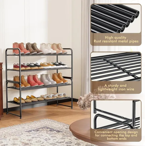 Miniatura 3 de SUFAUY - Estante para zapatos apilable de 2 niveles, zapatero para entrada, con gran capacidad, organizador de calzado para dormitorio, rejilla