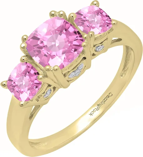 Miniatura 53 de Dazzlingrock Collection Anillo de boda de 3 piedras preciosas creadas en el centro de cojín de 0.04 quilates y diamante blanco natural redondo