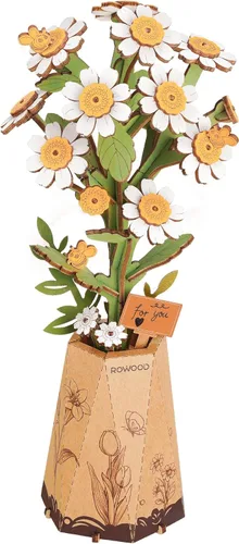 rowood Rompecabezas 3D de flores de madera, juego de bloques de construcción de flores, kit de manualidades, día de la madre, día de San Valentín,
