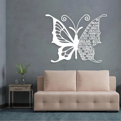 Miniatura 7 de Arte de pared de mariposa de metal, citas motivacionales, decoración de pared con frases positivas, arte de pared inspirador grande, metal de arte