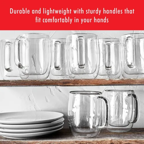 Miniatura 5 de ZWILLING Sorrento Plus 4 piezas de taza de café de vidrio de doble pared, aislada, 12 oz/355 ml, transparente