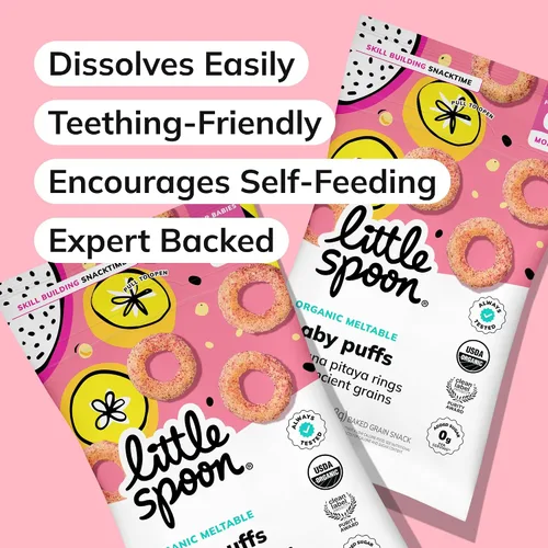 Miniatura 6 de Little Spoon Banana Pitaya Puffs Derretibles para Bebés, Maíz Orgánico Quinua Sorgo, Sin Arroz, Bocadillos Sin Azúcar Añadida, Fomenta