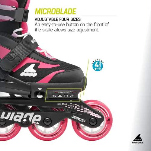Miniatura 4 de Rollerblade Microblade - Patines en línea ajustables para niños, para jóvenes, rendimiento juvenil Rosa/Negro
