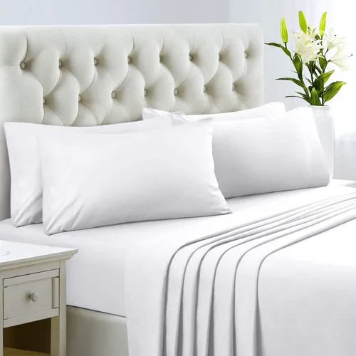 Miniatura 7 de HOMEIDEAS Sábanas de hotel de cama tamaño queen (blanco y gris)