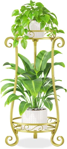Miniatura 12 de iDavosic.ly Paquete de 2 soportes de metal para plantas para interiores y exteriores, 11 pulgadas de ancho, de hierro resistente al óxido, para Negro