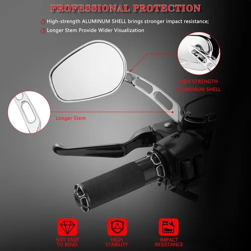 Miniatura 4 de Espejos retrovisores cromados de 8mm para Touring Road Glide FLTRX Electra Glide FLHT Road King FLHR Street Glide FLHX Sportster Dyna Softail Cromo