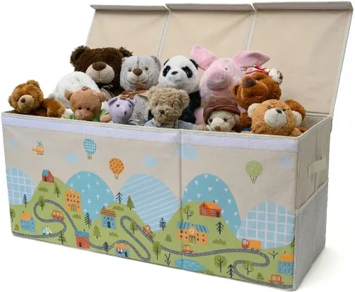 Miniatura 15 de SoftOwl Organizador de almacenamiento de juguetes extra grande con tapa, diseño de caja de almacenamiento de juguetes resistente y plegable, Negro