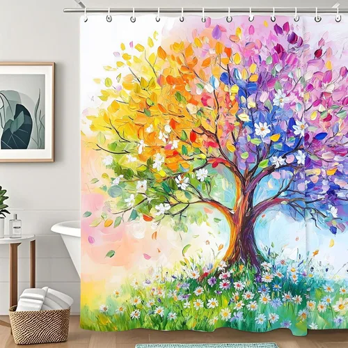 Miniatura 10 de Cortina de ducha con versículo bíblico con cita inspiradora, cortinas de ducha cristianas azules florales para bañera, decoración del hogar, tela