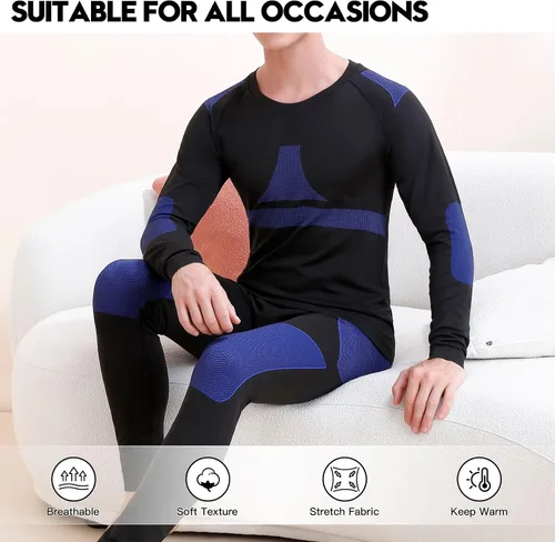 Miniatura 7 de JoofEric Conjunto de ropa interior térmica para hombre, forro polar, parte superior e inferior, ropa interior cálida y larga, trajes deportivos