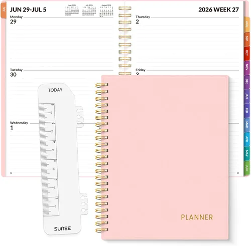 Miniatura 8 de SUNEE Agenda semanal y mensual 2026, de enero de 2026 a diciembre de 2026, agenda diaria con pestaña mensual, cubierta flexible, páginas de notas