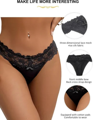 Miniatura 58 de ohyeah Tangas sexy de encaje tangas bragas de tiro bajo ropa interior para mujer de algodón entrepierna braga tangas bragas 4-18