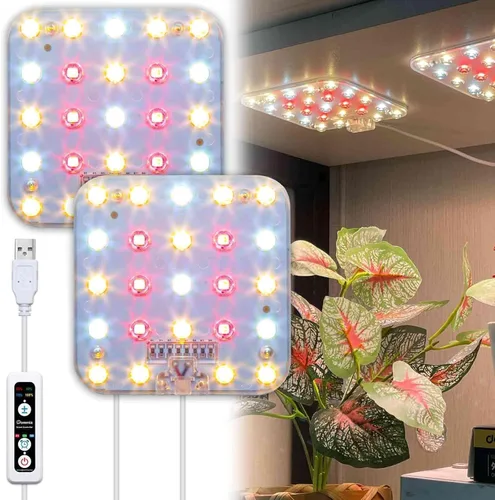 Miniatura 10 de Luz LED de espectro completo para cultivo de plantas de interior, 2 paneles de 10 W con temporizador de 6/12/16 horas, luces regulables para plantas