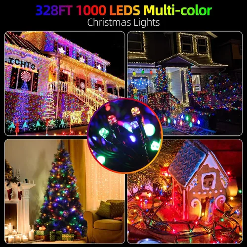 Miniatura 4 de MZD8391 300 luces LED rojas y verdes de 105 pies, luces de Navidad para interiores y exteriores, luces de árbol de Navidad, decoraciones de fiesta
