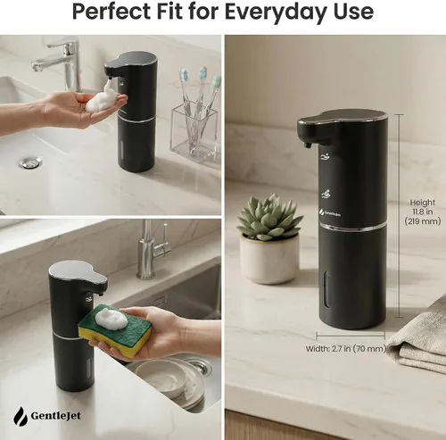 Miniatura 8 de GentleJet JetFoam - Dispensador automático de jabón de espuma, sensor sin contacto, recargable USB-C, salida ajustable, IPX5 impermeable, 10.1 fl