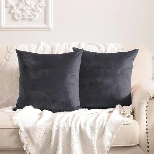 Miniatura 16 de FY FIBER HOUSE Paquete de 2 fundas de almohada de terciopelo decorativas, fundas de cojín suaves y sólidas, 16 x 16 pulgadas, color negro