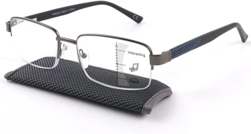 Miniatura 14 de Missfive Gafas de Lectura Multifocales Premium para Hombres con Bloqueo de Luz Azul, Marco de Metal Progresivo con Bisagra de Resorte Irrompible
