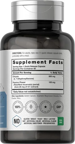 Miniatura 2 de Horbäach Suplemento de crisina 500 mg 60 cápsulas Extracto de flor de la pasión Suplemento sin OMG, sin gluten