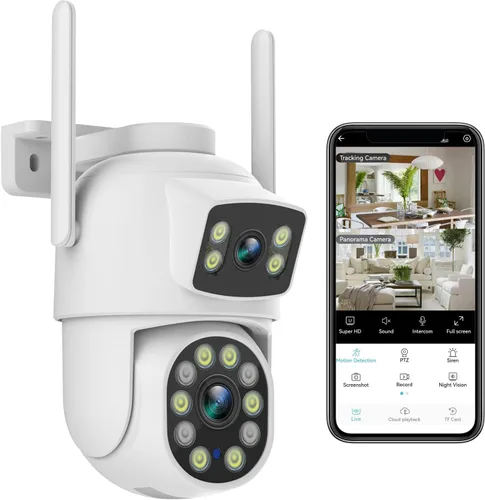 Cámara de seguridad para exteriores de doble lente 2K, panorámica/inclinación de 360°, cámaras de enlace inalámbrico WiFi 2.4G para seguridad del