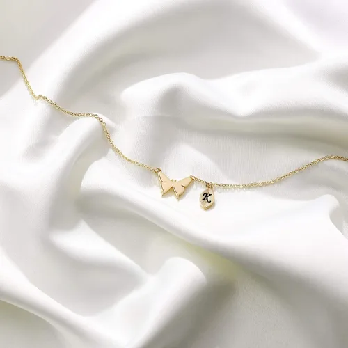 Miniatura 5 de MONOOC - Collar de mariposa para mujeres y niñas, chapado en oro de 14 quilates, delicado collar con dije de mariposa, collar con inicial, lindo