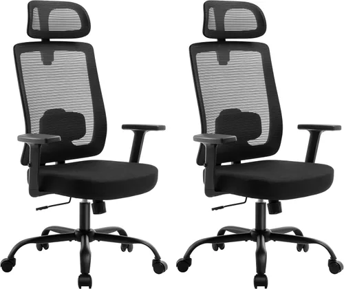 Miniatura 9 de Silla ergonómica de oficina con respaldo alto de malla, silla de escritorio de oficina con soporte lumbar ajustable, sillas de trabajo rodantes