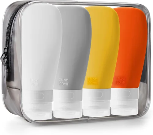 Miniatura 10 de INSFIT Botellas de viaje para artículos de tocador, recipientes de tamaño de viaje de 3 onzas aprobados por la TSA, sin BPA, tubos de silicona