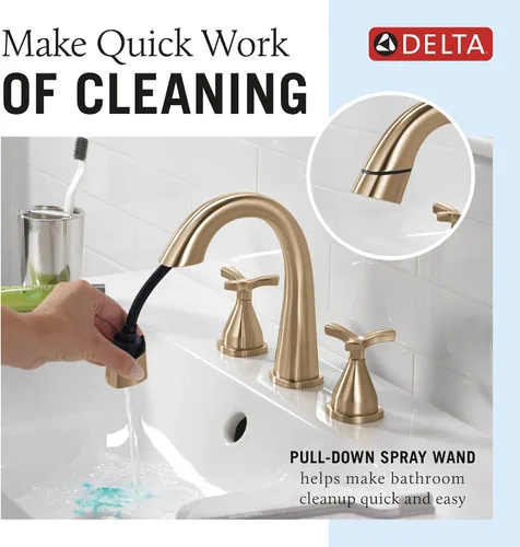 Miniatura 2 de Delta Grifo de baño extraíble Stryke, grifo extraíble de baño, grifo de baño generalizado dorado, 3 agujeros extraíbles, muelle magnético, bronce