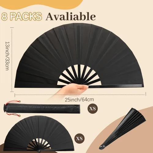 Miniatura 2 de Juego de 8 ventiladores plegables grandes para baile de línea y estallido, botas en el suelo, ventiladores de mano con mangas de abanico, ventilador