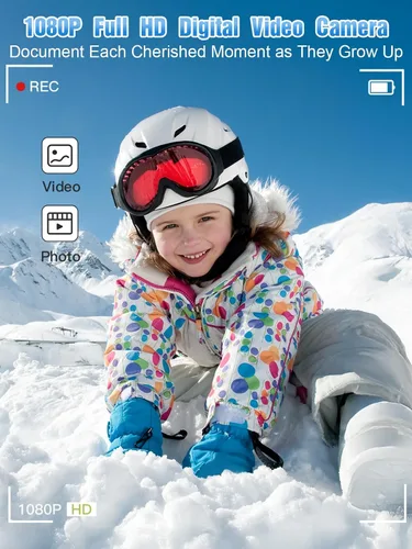 Miniatura 3 de Cámara digital para niños, FHD 1080P 56MP con enfoque automático y disparo con 16X de zoom, tarjeta TF de 32GB, batería, flash, detección de rostro