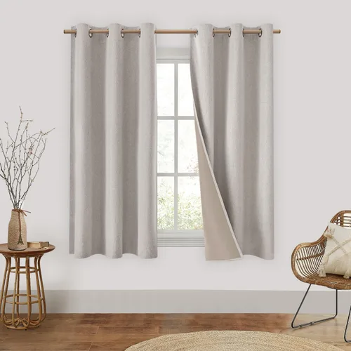 Miniatura 17 de Homeideas Cortinas Rosa Claro 100% Opacas de 84 Pulgadas de Largo, Gruesas Cortinas de Lino Sintético/Mezcla de Lino Texturizadas, Lindas Cortinas