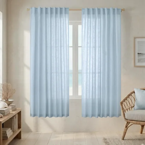 Miniatura 15 de Cortinas de lino azul claro de 90 pulgadas de largo para sala de estar, dormitorio de niñas, guardería, decoración acogedora de verano, bolsillo