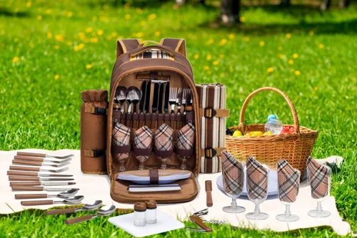 Miniatura 8 de Apollo Walker Mochila de picnic para 4 personas con compartimento refrigerador, bolsa de vino, manta de picnic (45 x 53 pulgadas), lo mejor