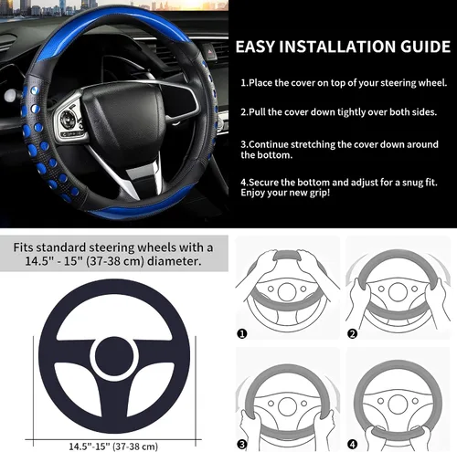 Miniatura 5 de Funda de cuero sintético para volante de automóvil con agarre antideslizante, para mujeres y hombres, ajuste universal para automóviles, camiones