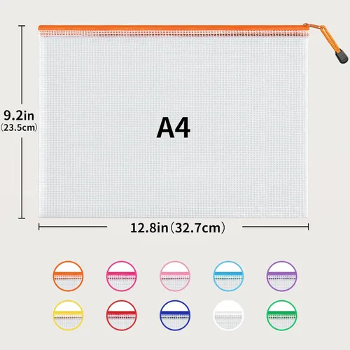 Miniatura 2 de JARLINK Paquete de 36 unidades tamaño carta A4 10 colores con cremallera de malla para documentos, bolsas de malla para juegos de mesa