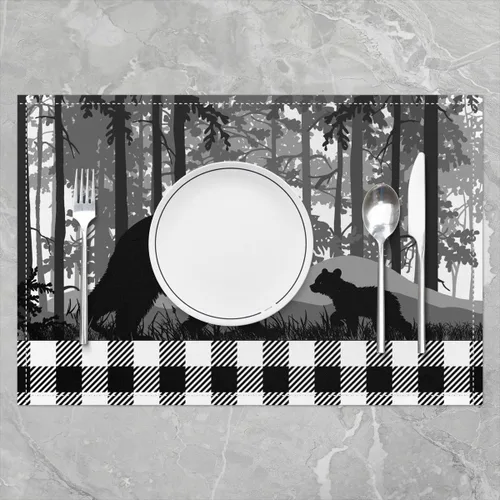 Miniatura 2 de Wild Animal - Juego de 4 manteles individuales elegantes para mesa de comedor, manteles individuales con silueta de oso negro, 12 x 18 pulgadas