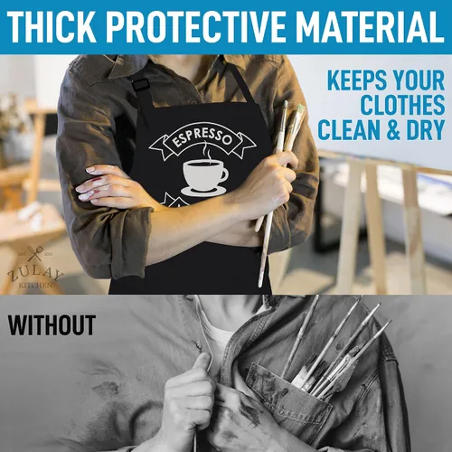 Miniatura 6 de Zulay - Paquete de 2 delantales divertidos para hombres y mujeres, delantales de cocina con correa ajustable para el cuello y 2 bolsillos grandes