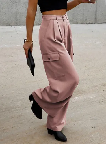 Miniatura 4 de Dokotoo - Pantalones cargo de cintura alta y pierna ancha para mujer, pantalones holgados de trabajo casuales con 4 bolsillos