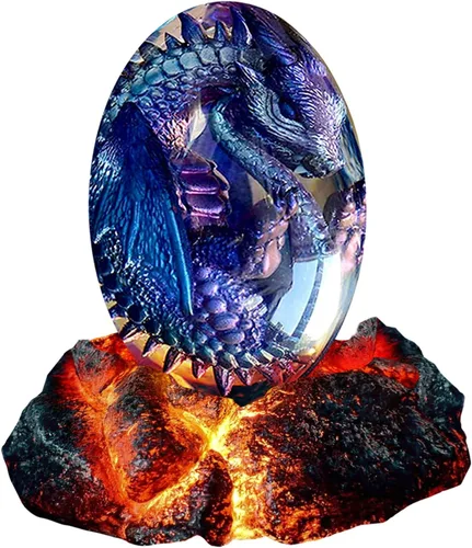 ACOCOFE Huevo de Dragón, Huevo de Dragón de Lava con Base Luminosa, Escultura Hecha a Mano de Huevos de Dragón, Ornamentos de Resina, Regalo para