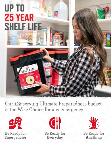 Miniatura 3 de ReadyWise Suministro de alimentos de emergencia: 132 porciones, cubo de supervivencia, comidas de proteínas deshidratadas y liofilizadas, artículos