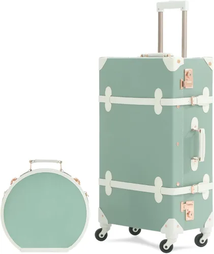 Juego de equipaje vintage, bonita maleta de mano con ruedas giratorias, cerradura TSA, caja de viaje para sombreros, estuche de tren cosmético para