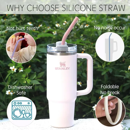Miniatura 4 de Paquete de 6 pajitas de repuesto de silicona extra largas de 35.5 cm en color pastel para taza Stanley de 40 oz, pajita flexible reutilizable alta