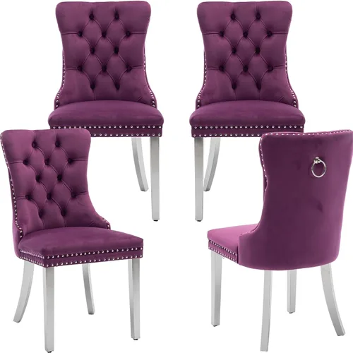 Miniatura 20 de Juego de 2 sillas de comedor modernas de mediados de siglo, sillas de cocina tapizadas de terciopelo beige, sillas de cocina y comedor, patas