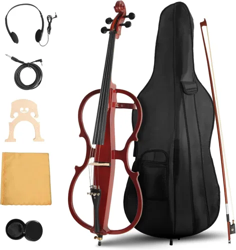Miniatura 8 de Violonchelo eléctrico, violonchelo de práctica silenciosa de tamaño completo con conector para auriculares y bolsa de transporte, violonchelo
