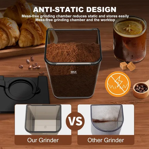 Miniatura 5 de Molinillo de Café Eléctrico con Rebaba Cónica para Espresso, Molinillo de Granos de Café para Uso Doméstico Mejorado con 48 Configuraciones