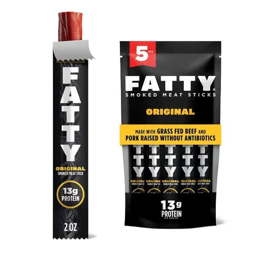 Palitos de Carne FATTY, Hechos con Carne de Res Alimentada con Pasto, Cerdo Criado sin Antibióticos, 13g de Proteína por Palito, Original, De