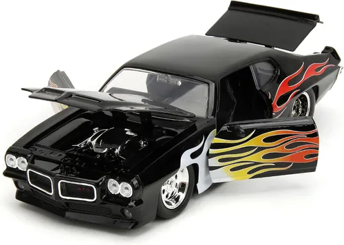 Miniatura 2 de 1971 Pontiac GTO Negro con Gráficos de Llama Bigtime Muscle Series 1/24 Diecast Model Car 35022