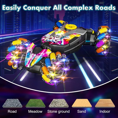 Miniatura 6 de Autos RC, Auto de Acrobacias RC con Detección de Gestos con Luz y Música, Operación de Comando Personalizada, 4WD, Conducción de 45°, Rotación