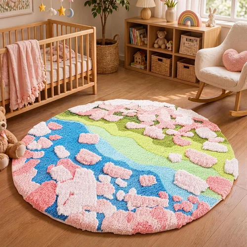 Miniatura 11 de YIHOUSE Alfombra de Área Redonda 3D, Alfombra de Coral Negro, Alfombra de Estética Moderna para Dormitorio Antideslizante de Pelo Largo Esponjosa