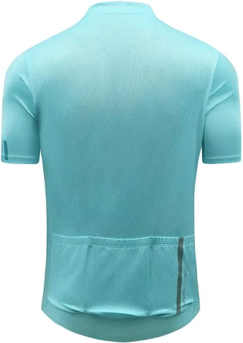 Miniatura 2 de Santic Camiseta de ciclismo para hombre, manga corta, con 3 bolsillos traseros, media cremallera, transpirable, absorbe la humedad, secado rápido