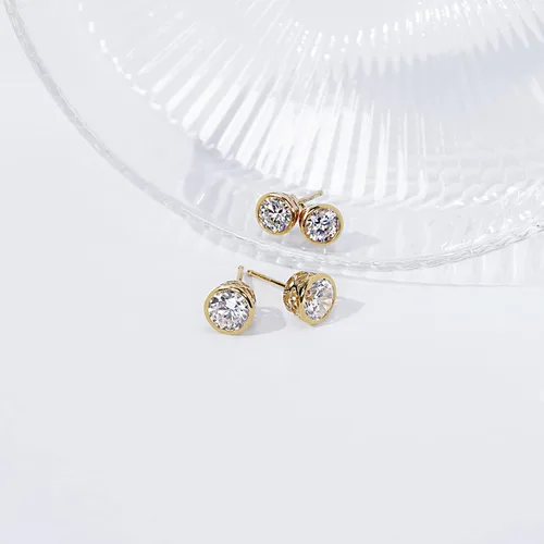 Miniatura 3 de Tienda Collection Platinum or Gold Plated Sterling Silver Bezel Set Stud Earrings made with Infinite Elements Zirconia